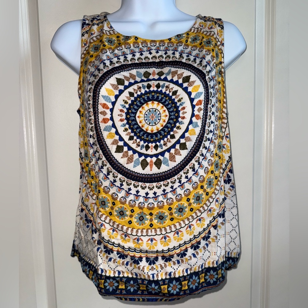 ReneeC Bohemian Vibrant Patterned Sleeveless Tank Top Size Small Made in USA